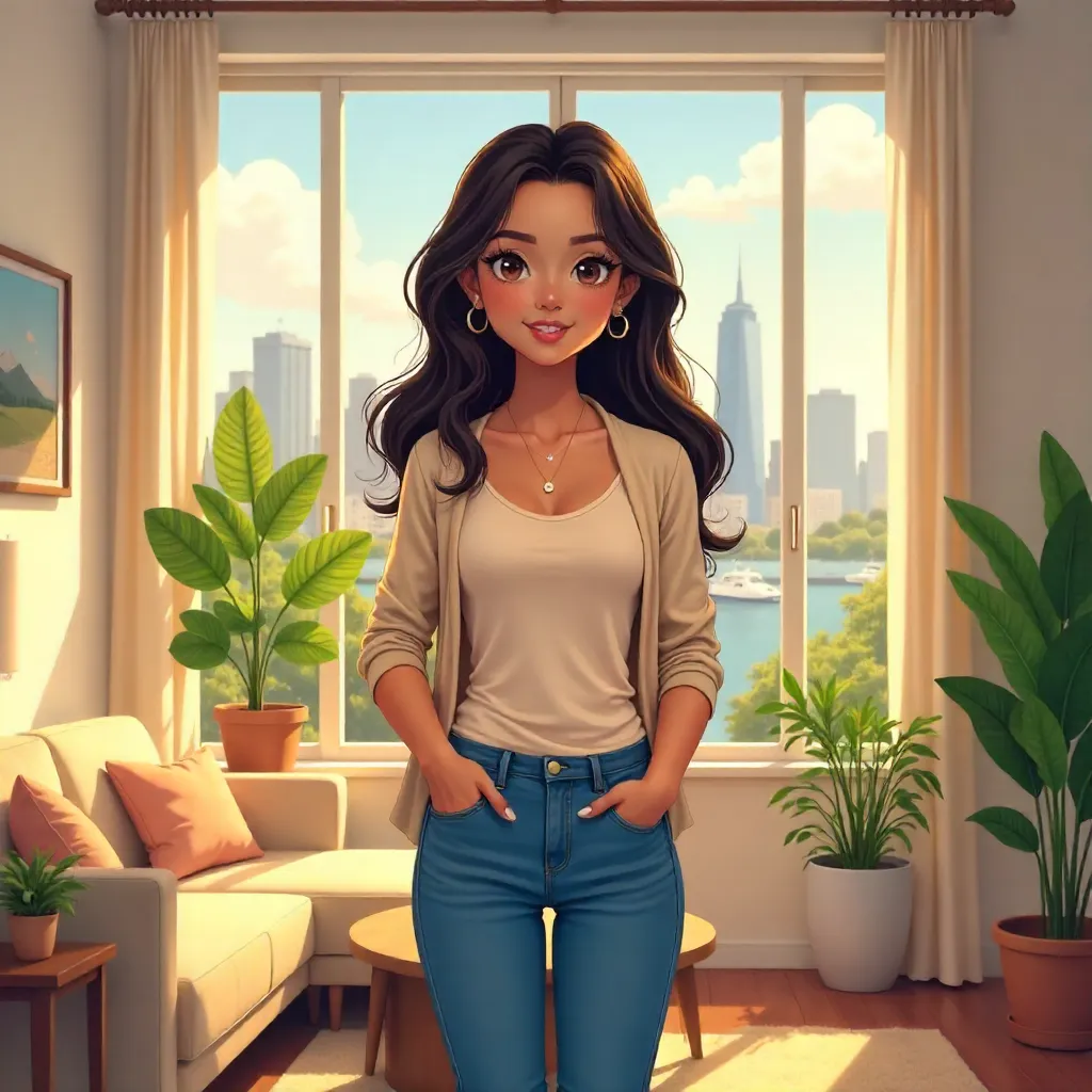 Latina Anime Girl in a Cozy City Apartment