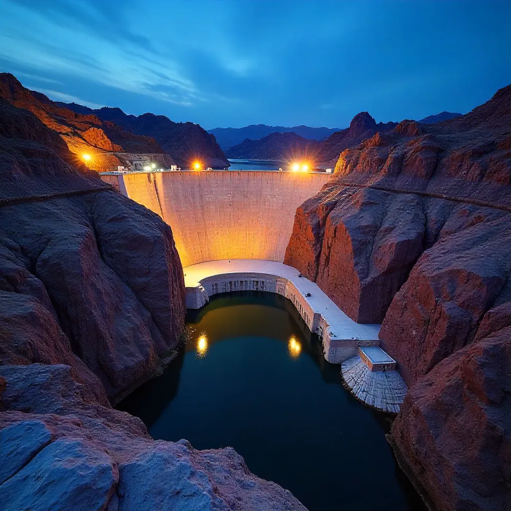Hoover Dam at Blue Hour: Architectural Marvel