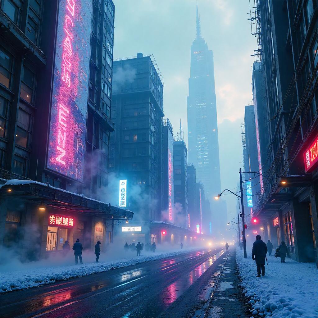 Ice Crystals in Neon Morning Mist