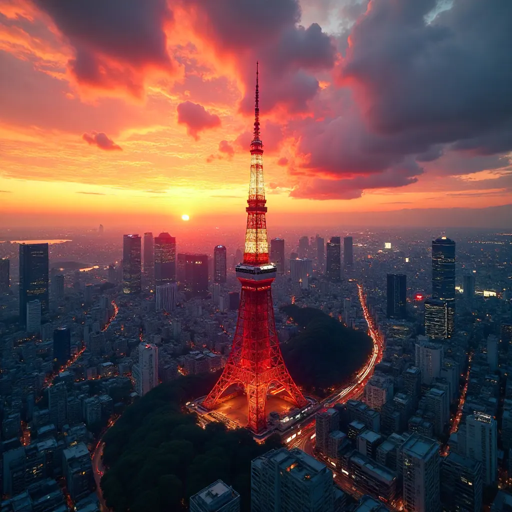 Stunning Aerial View: Tokyo Tower at Sunset
