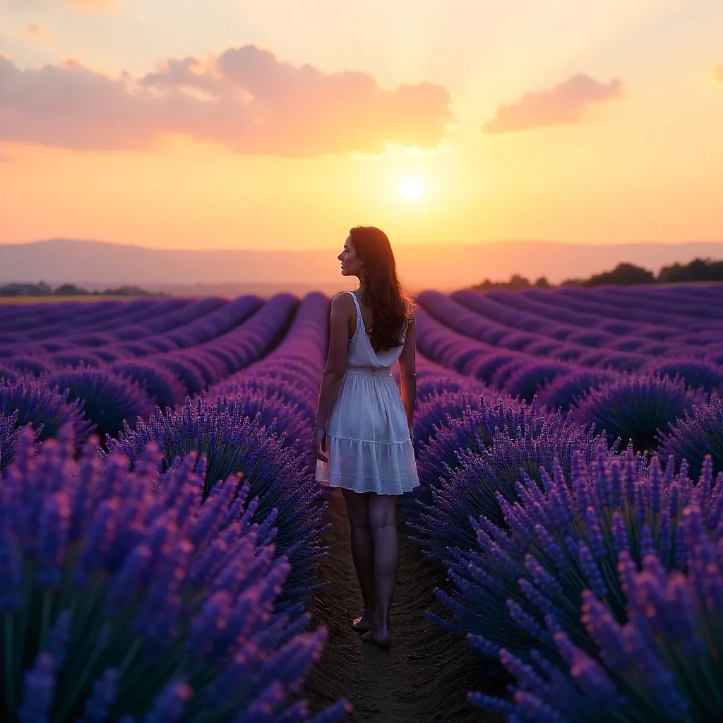 Twilight Lavender Field: Tranquil Woman in Bloom