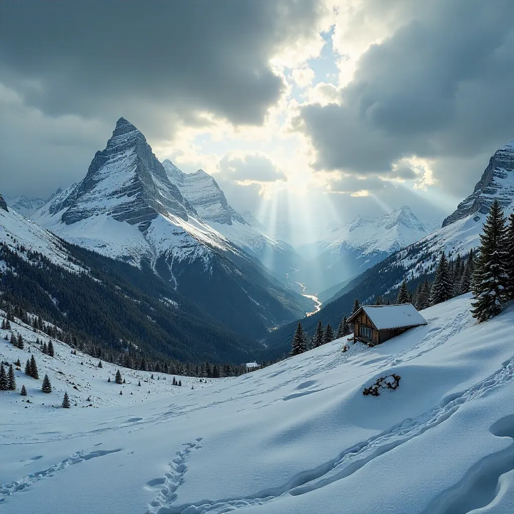 Majestic Snowy Swiss Alps Under Dramatic Sky