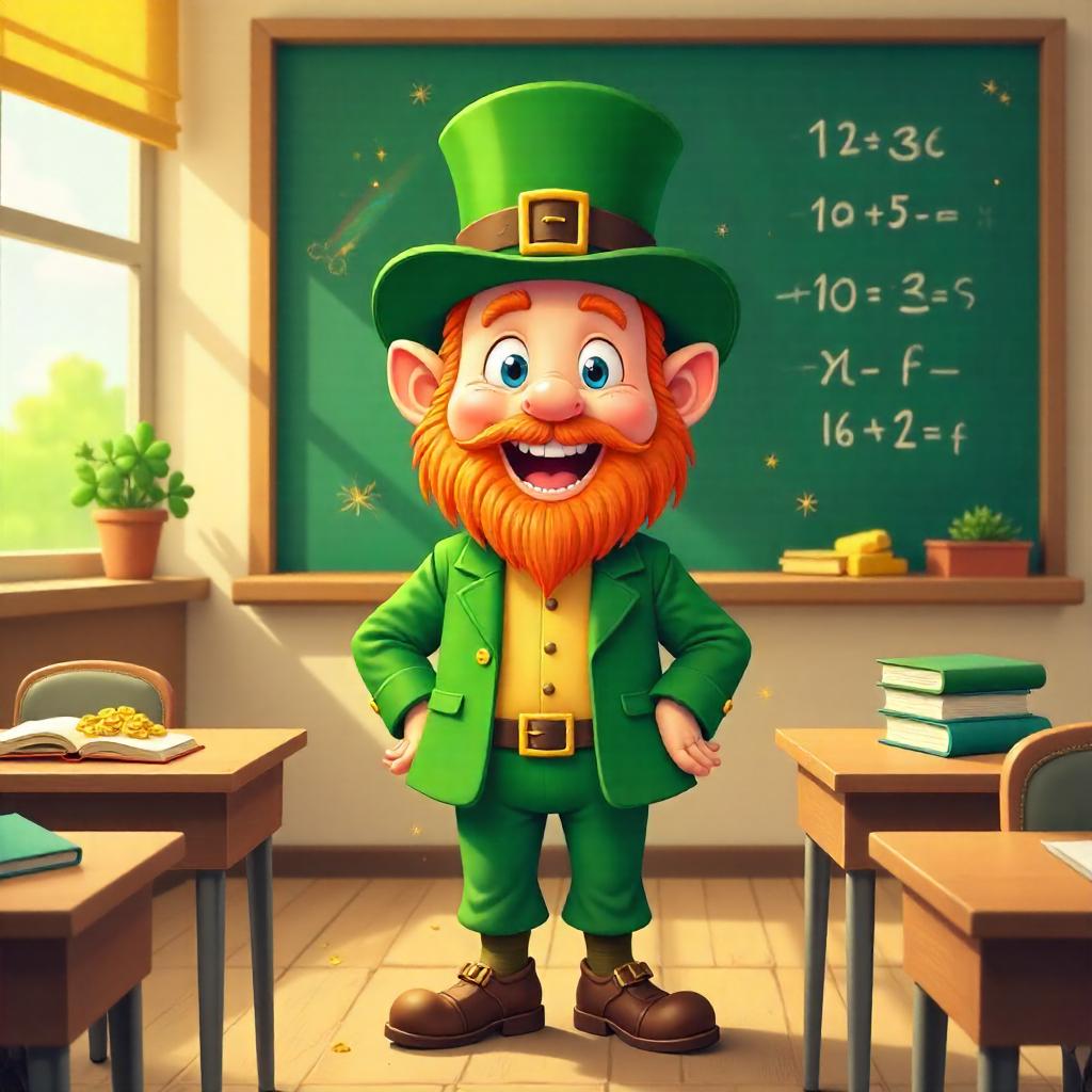 Whimsical Leprechaun in School - Cartoon Style