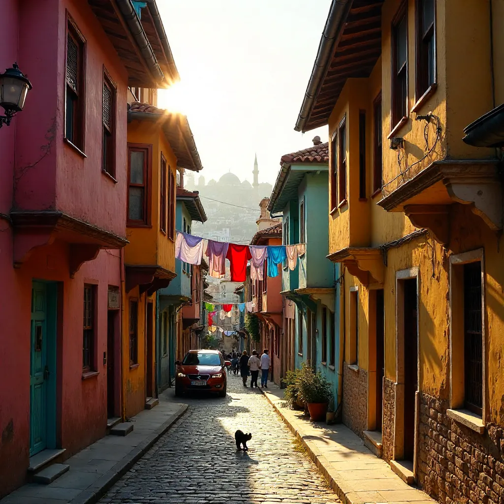 Balat Laundry Lines Between Colorful Facades
