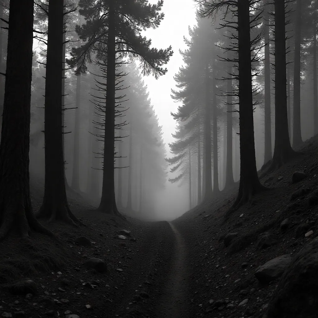 Mist-Cloaked Black-and-White Forest of Amecameca