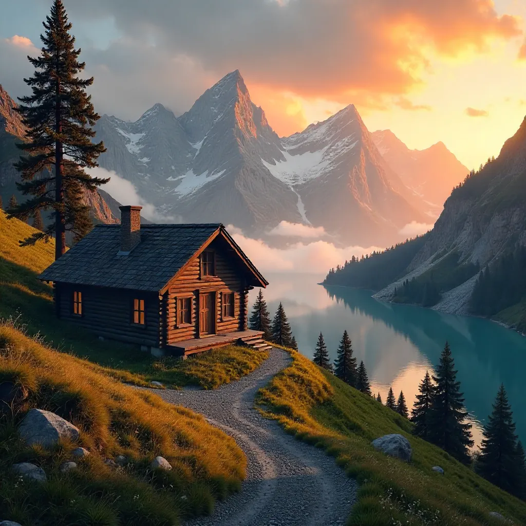 Golden Hour Solitude: A Mountain House Retreat