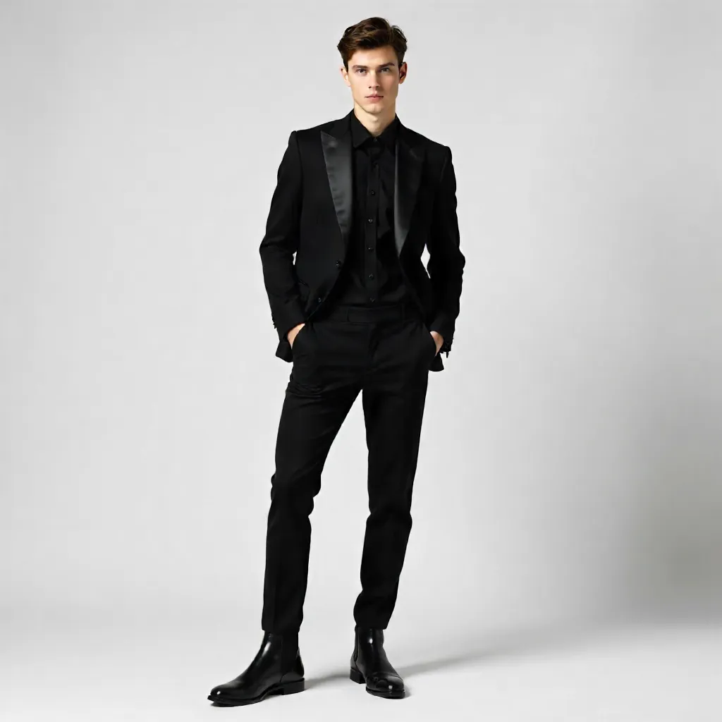 Monochrome Studio Pose: Trendy Black Attire