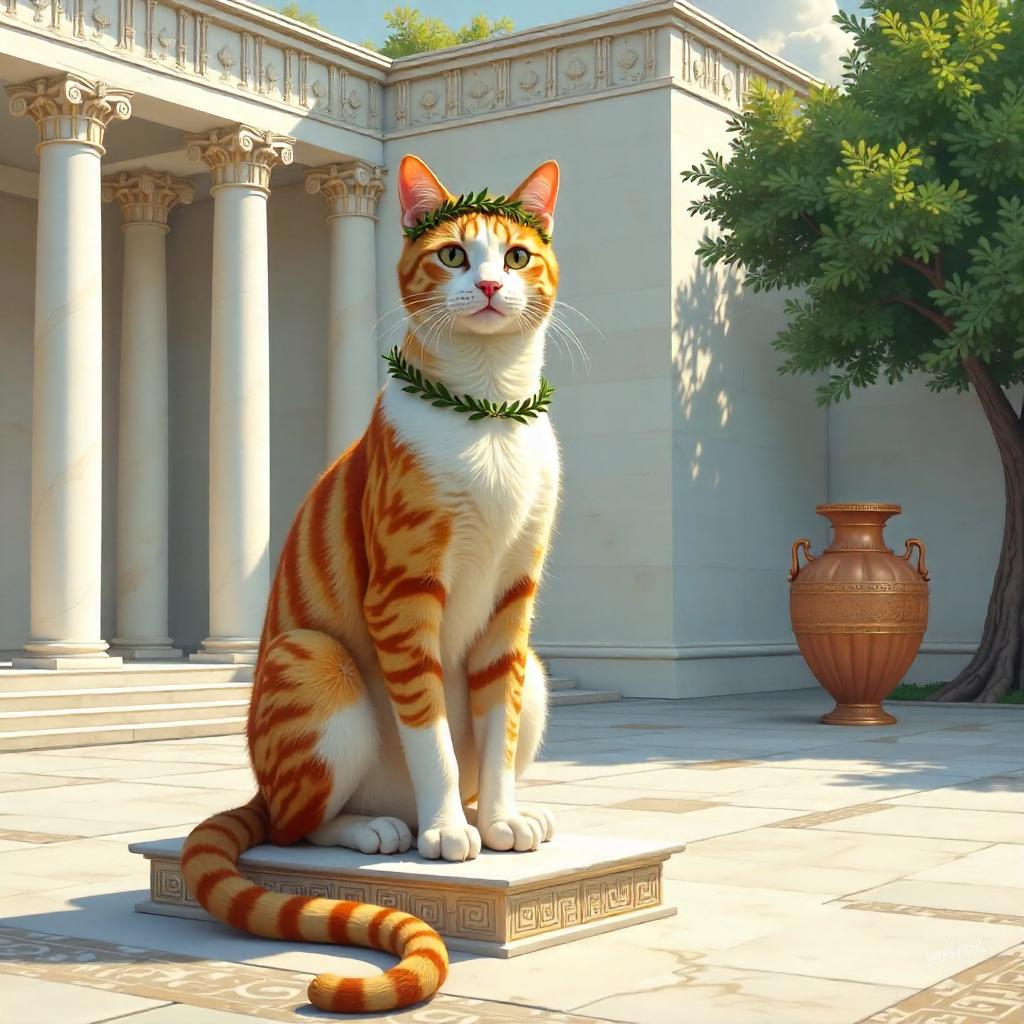 Golden Marble Cat of Athens in Digital Light
