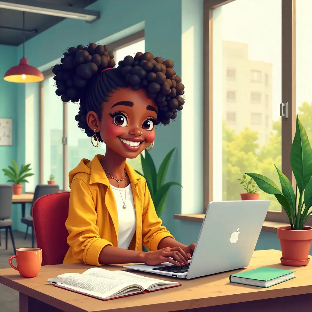 Cheerful Black Girl in a Bright Coworking Space