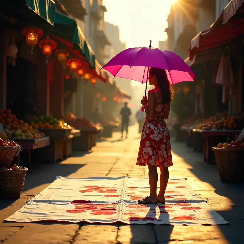 Vivid Umbrella Silhouette at the Floral Market