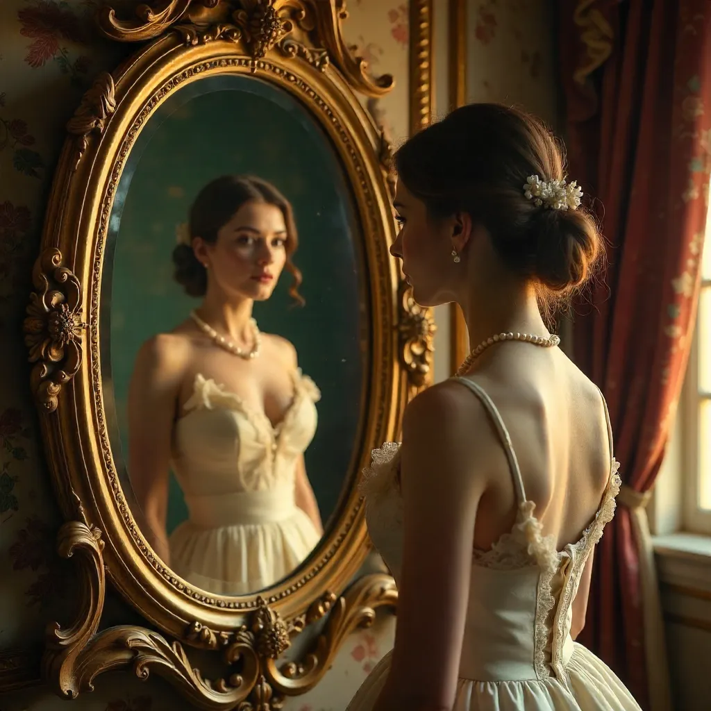 Dreamy Vintage Reflection in a Gold Mirror