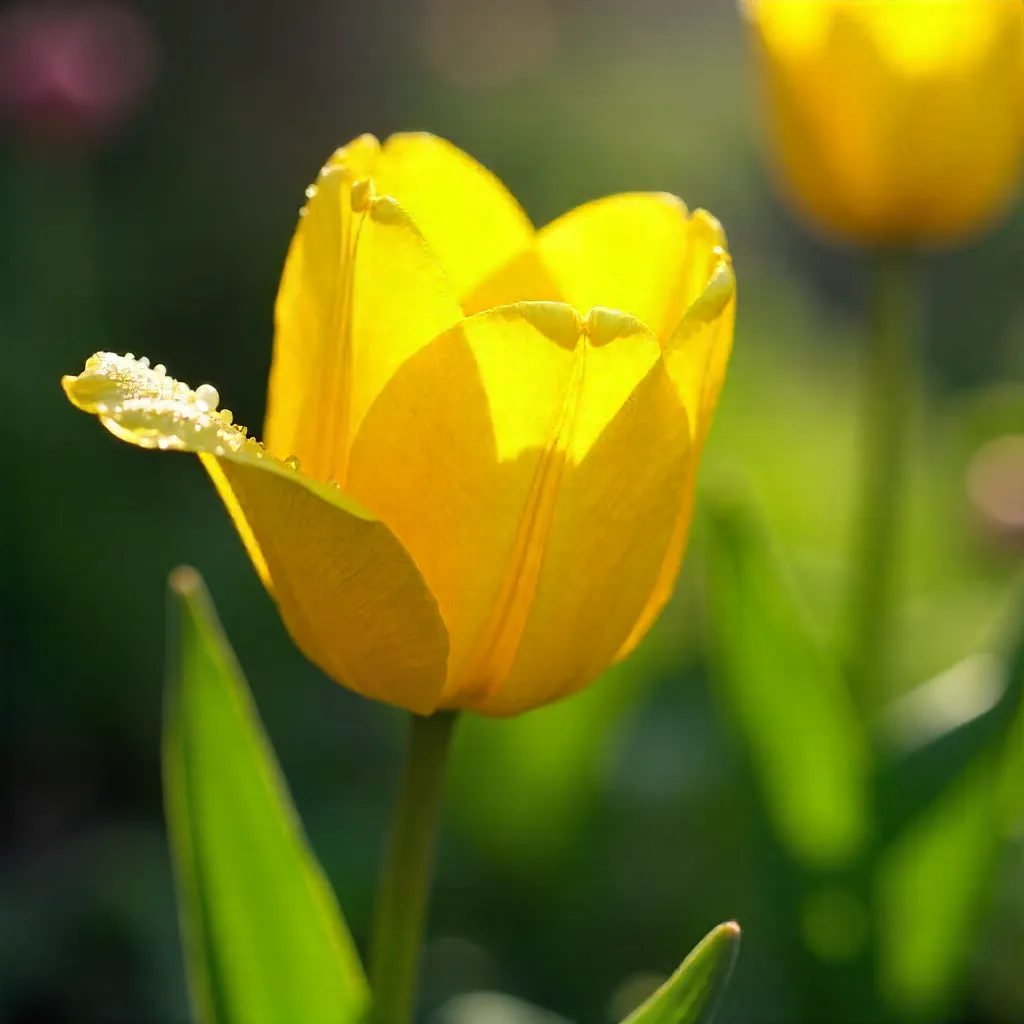 Vibrant Yellow Tulip in a Lush Spring Garden