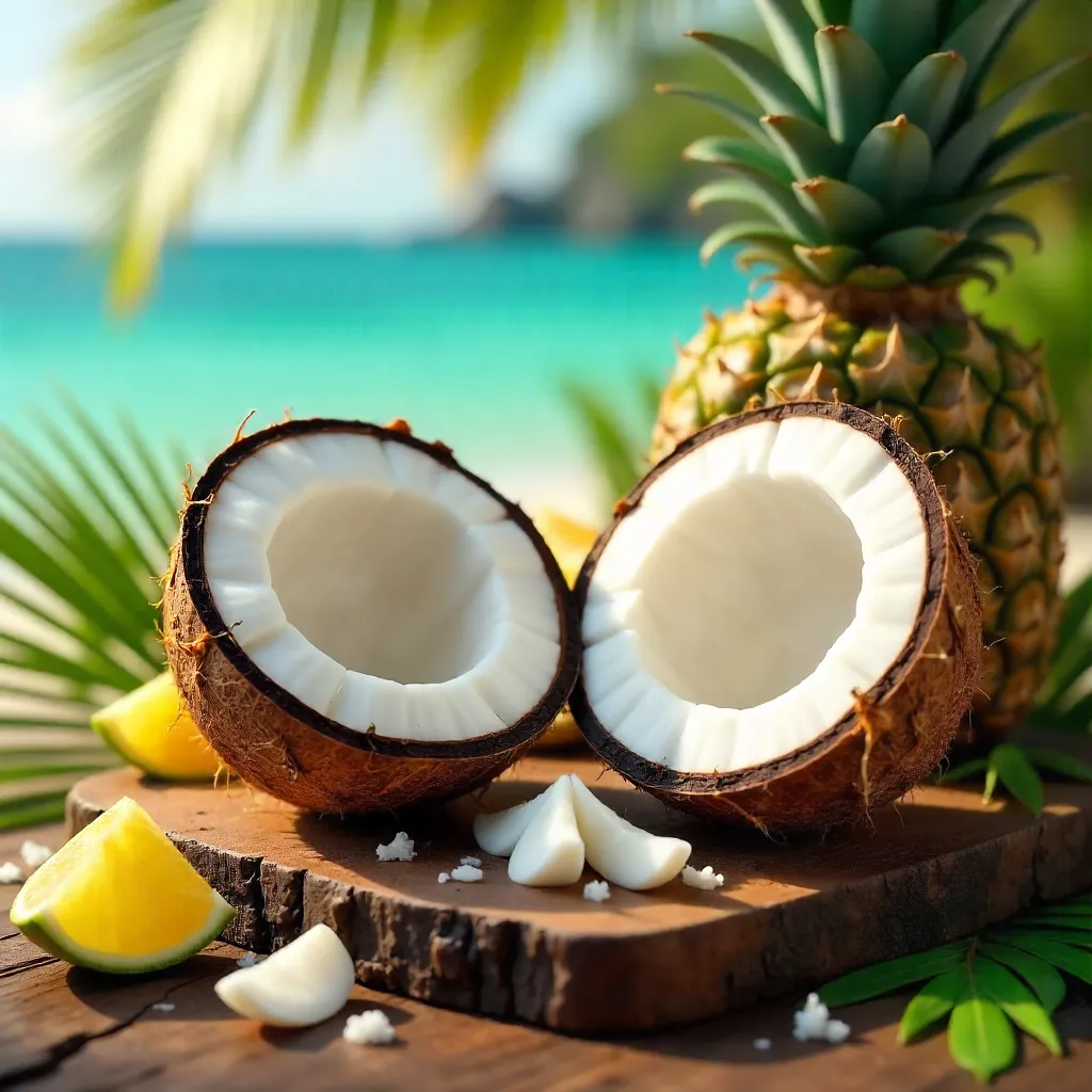 Sliced Coconuts with Fresh White Meat in Tropical Glow