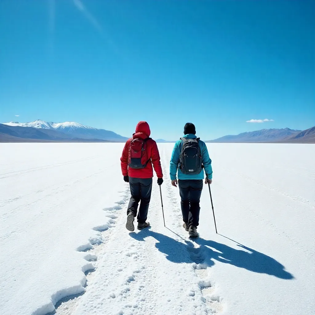 Two Travelers Across Salar de Uyuni