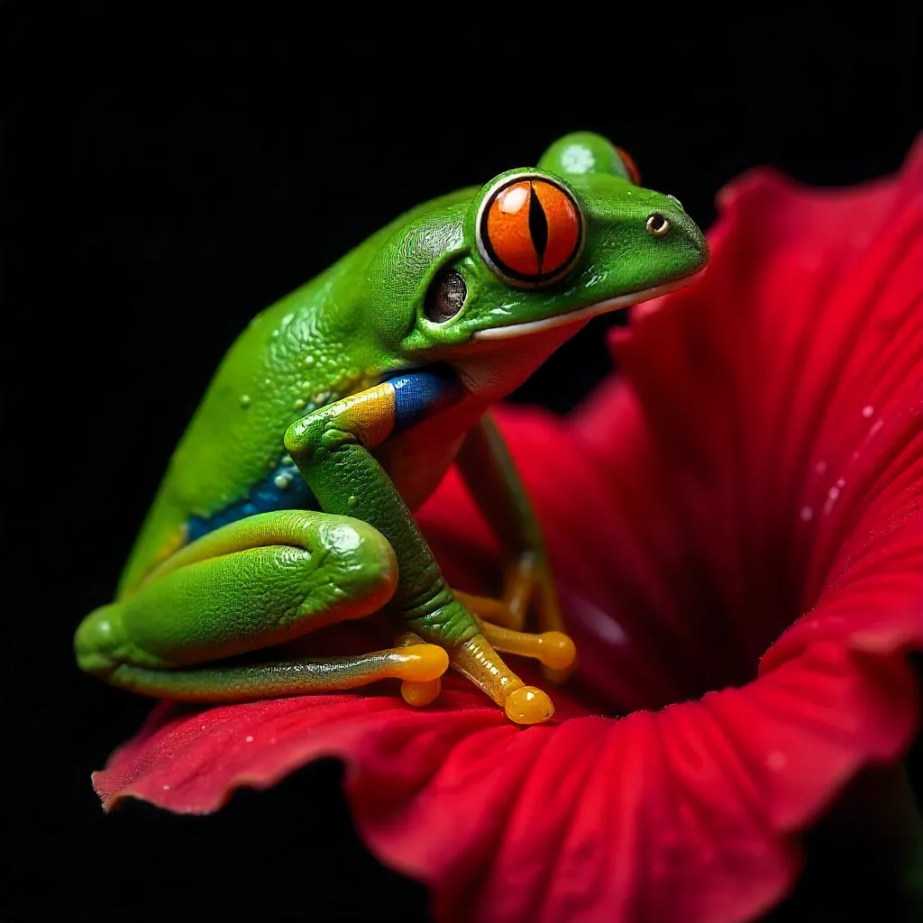 Crimson Bloom and Emerald Tree Frog