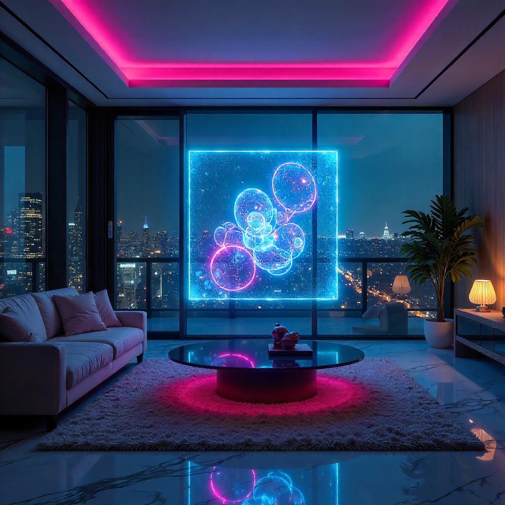 Holographic Digital Art in a Penthouse Skyline