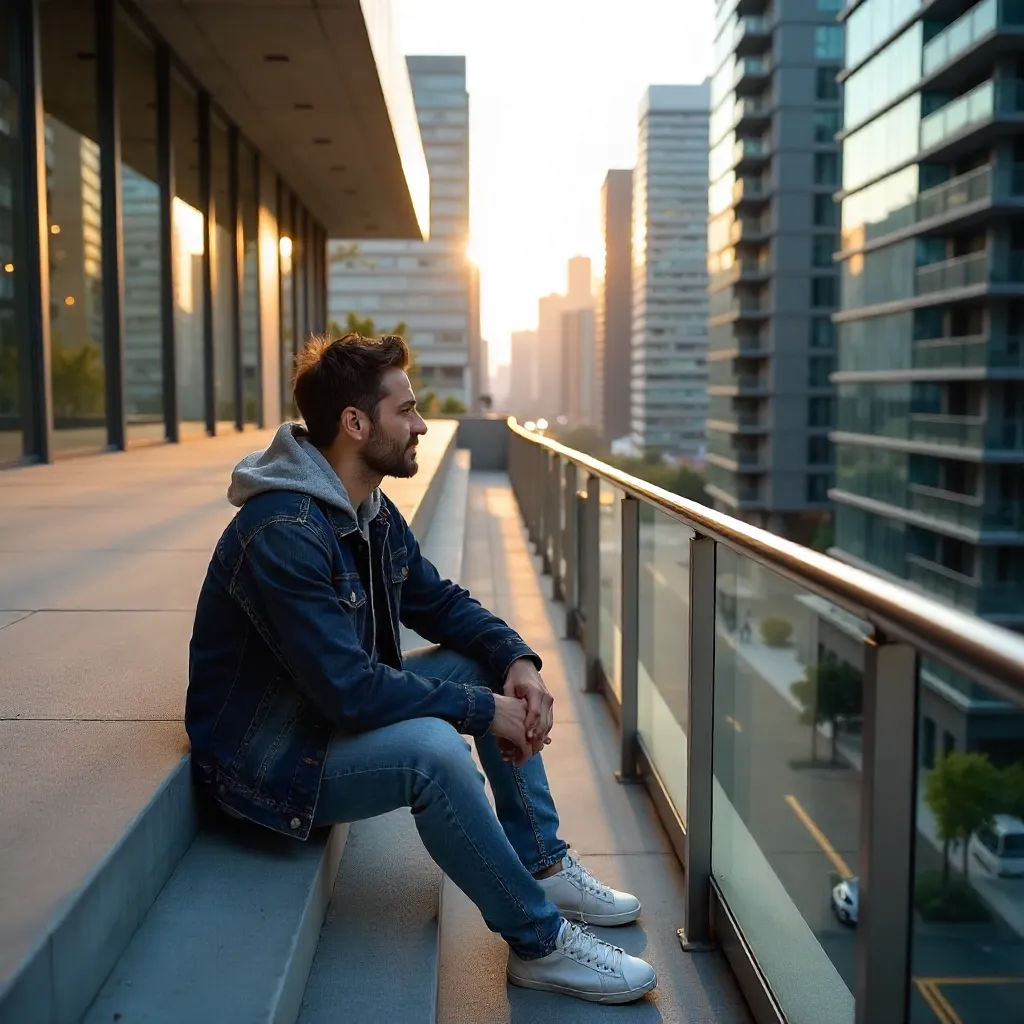 Man on a Modern Urban Staircase