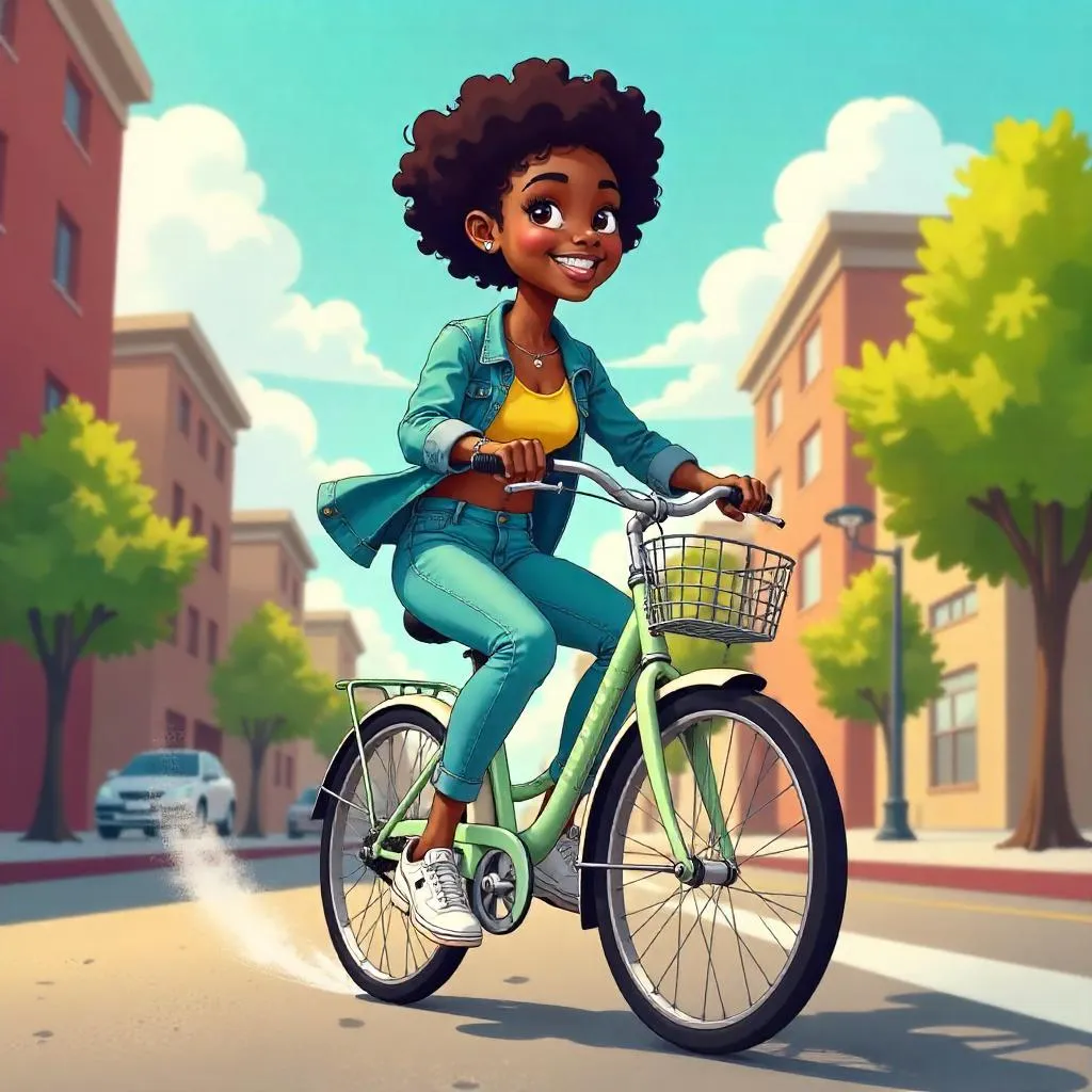 Sunny Ride: Young Black Woman on a Bicycle