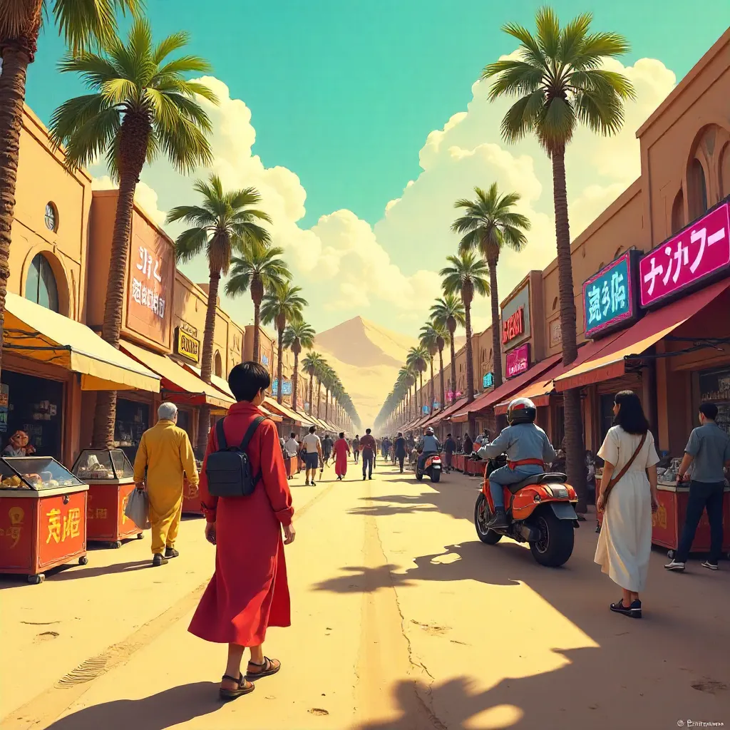 Desert Street Bustle in Anime Style