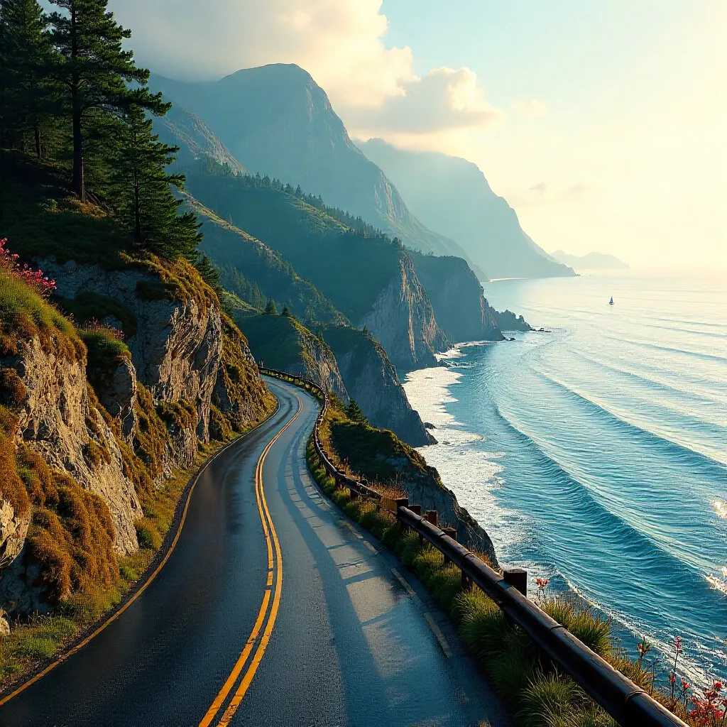 Coastal Mountain Road at Golden Hour