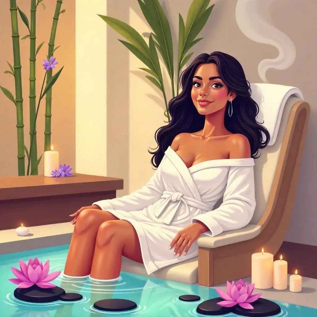 Latina Beauty in a Serene Cartoon Spa