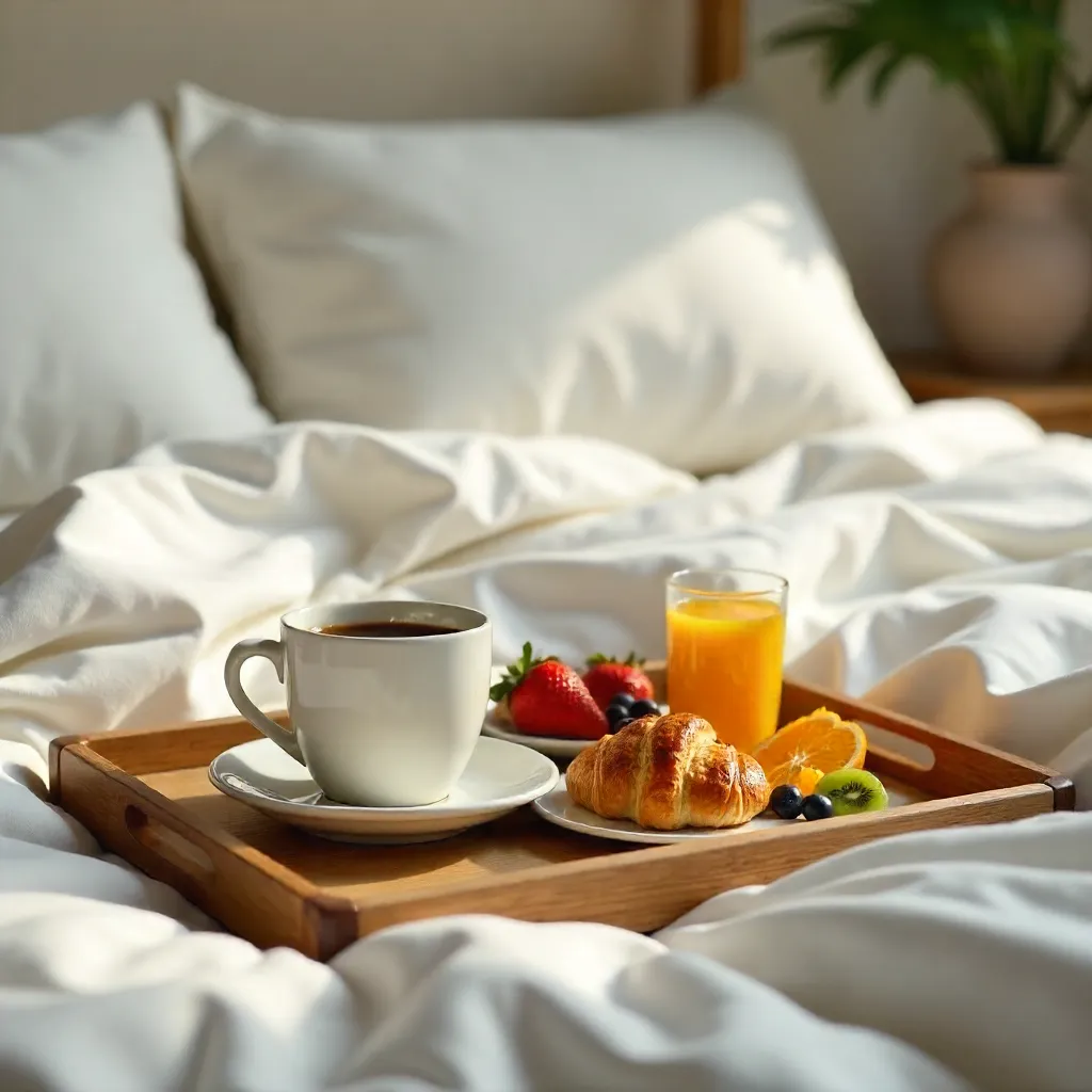 Cozy Morning in Bed with Coffee and Pastry Tray