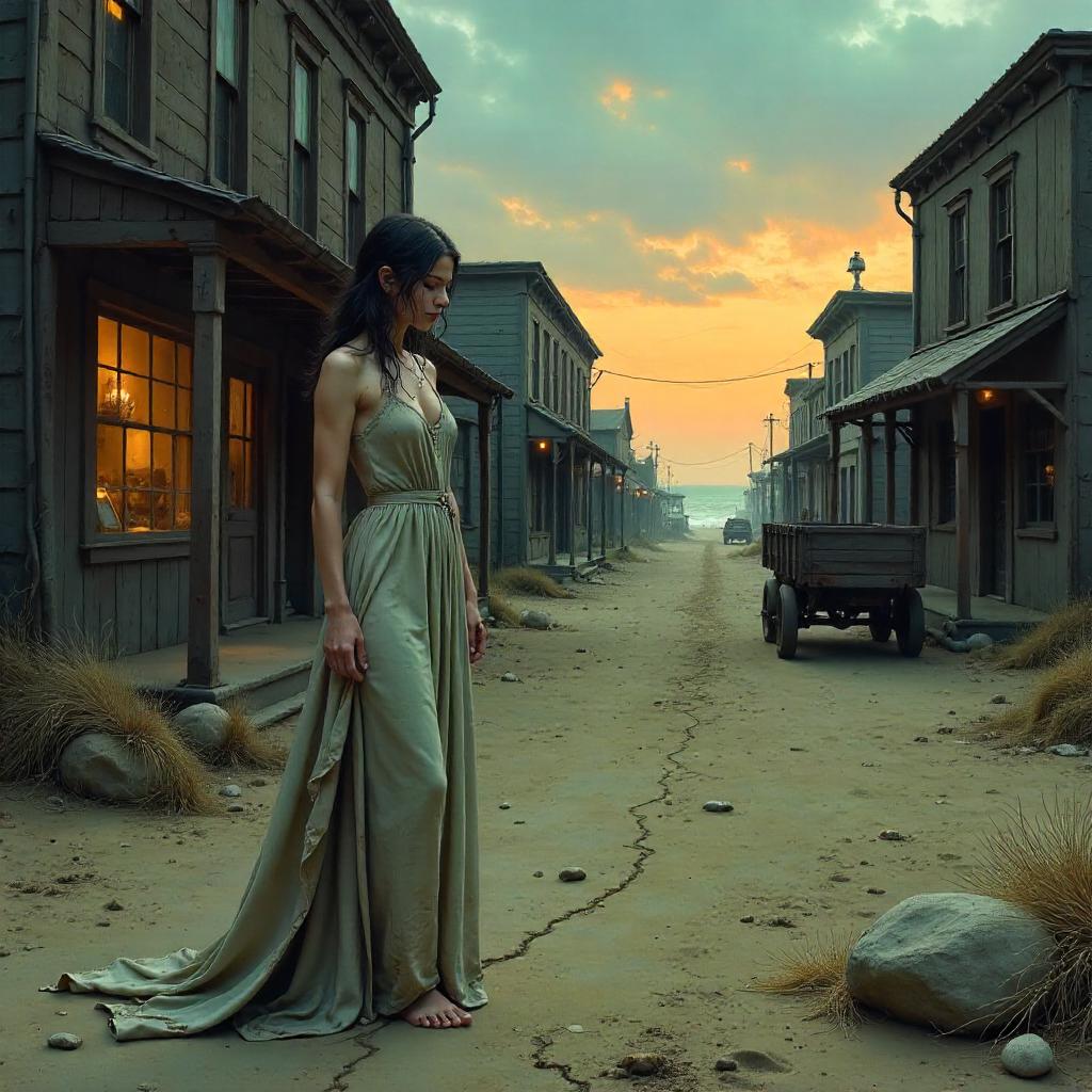 Selkie in a Ghost Town: An Oil Painting