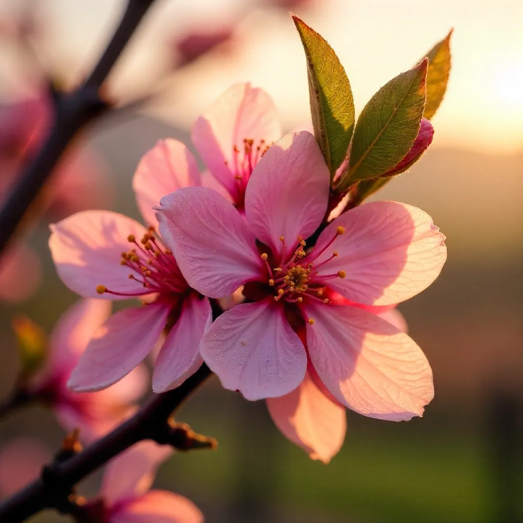 Close-Up of Pink Peach Blossoms in Napa Valley