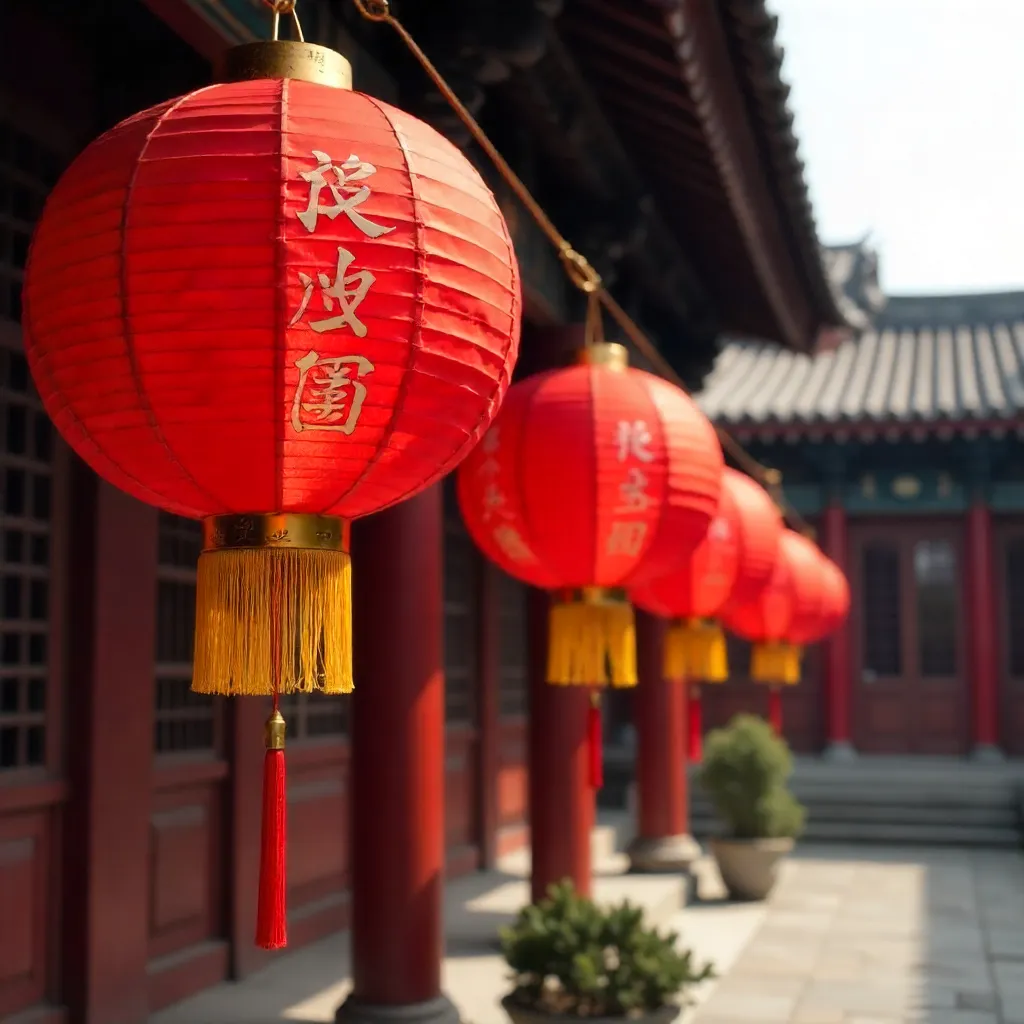 Close-Up of Vibrant Red Lanterns in Historic Chinese Architecture