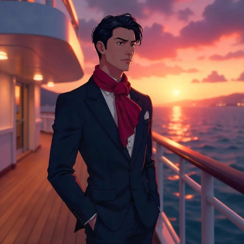Elegant Asian Man on a Cruise Ship — Anime Portrait