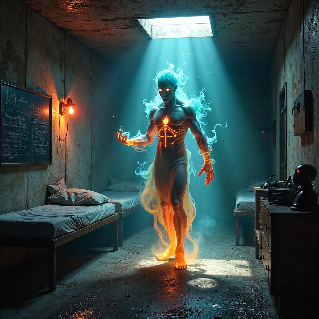 3D Rendered Djinn in a Bomb Shelter