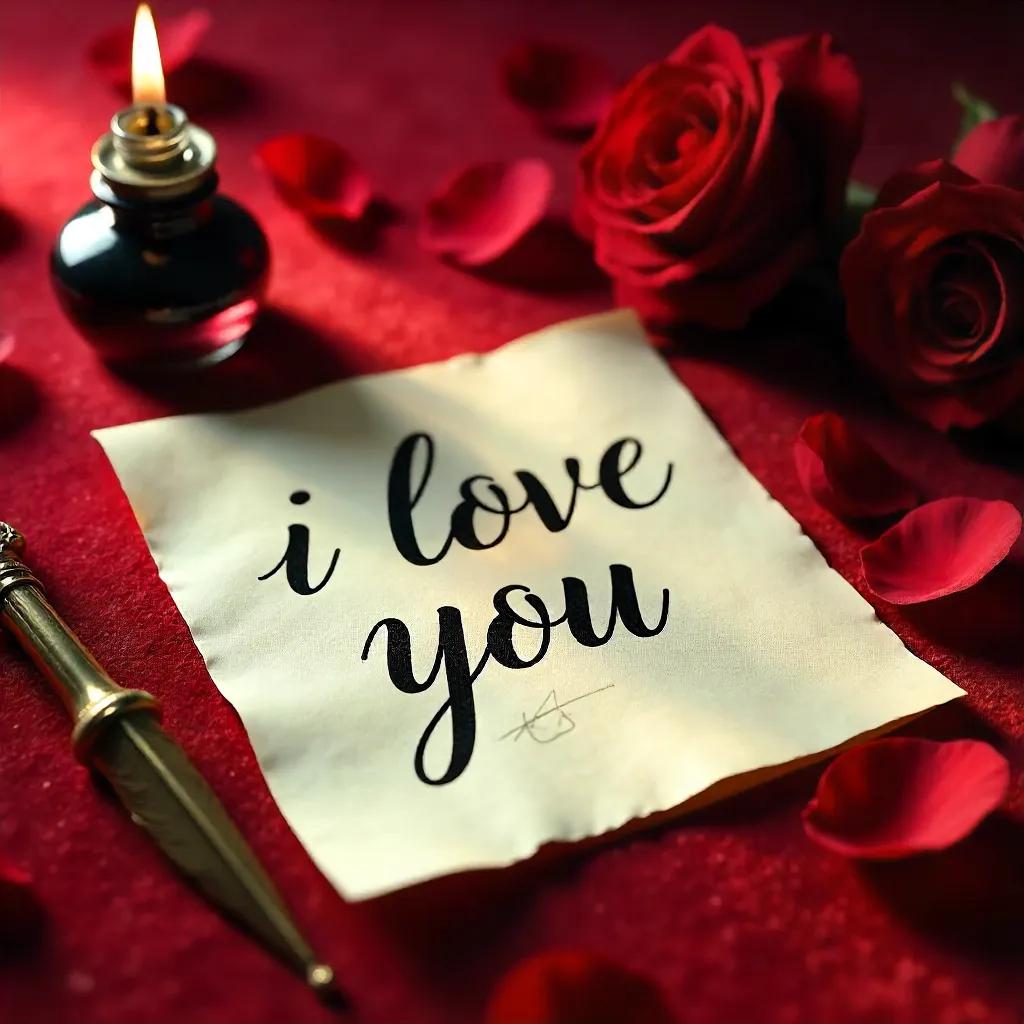 Romantic Handwritten Note on a Vibrant Red Velvet Surface