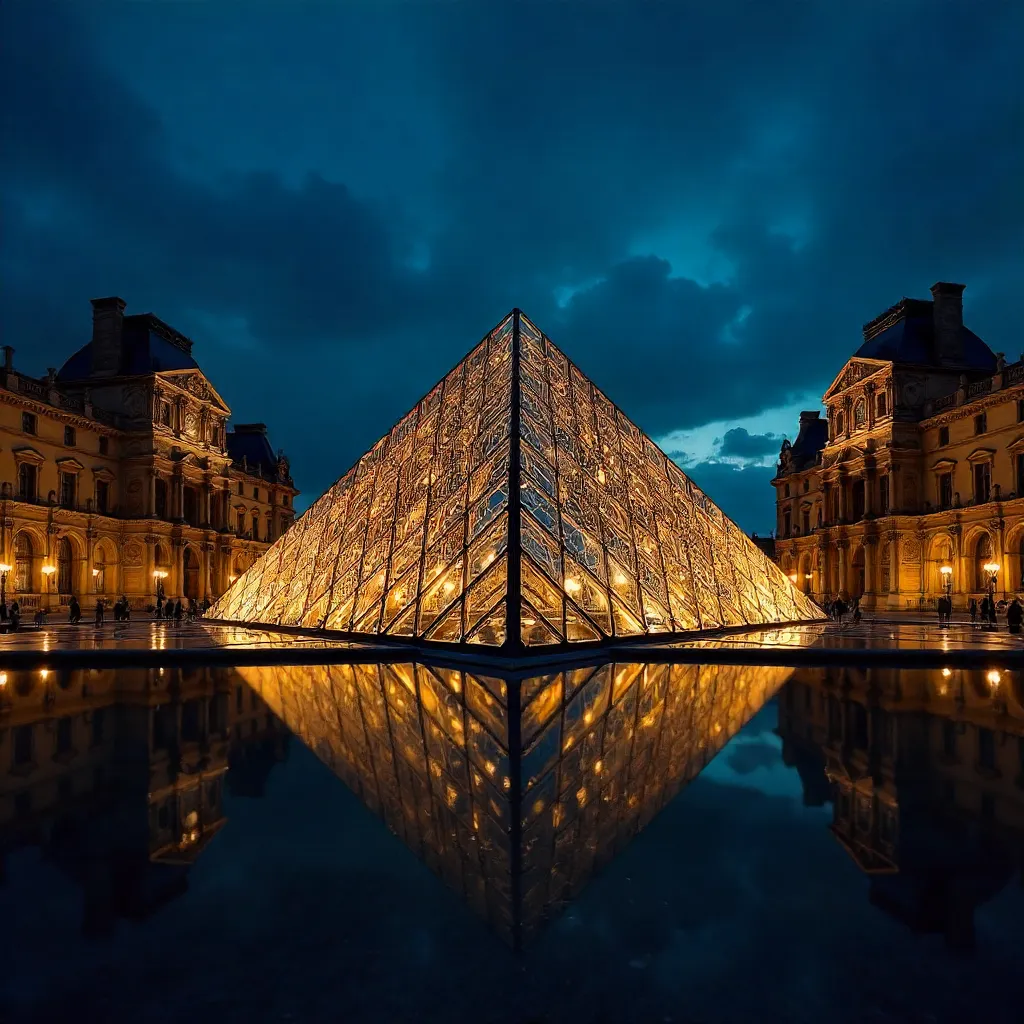 Louvre Pyramid at Night: Modern Glow in Paris
