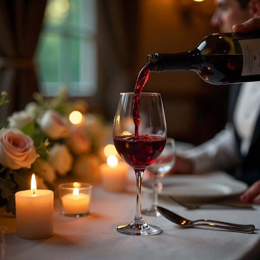 Close-Up Wine Pour at Romantic Dinner