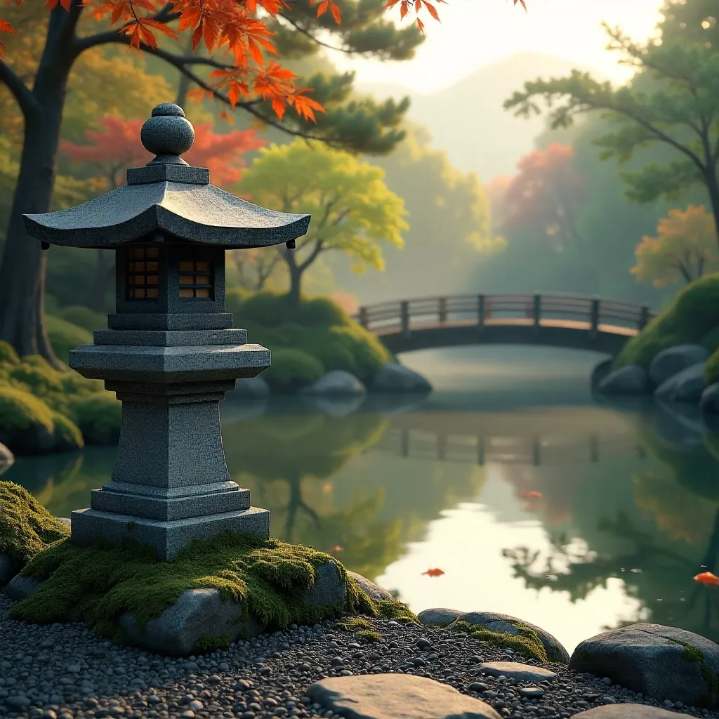 Elegant Stone Lantern in a Serene Japanese Garden