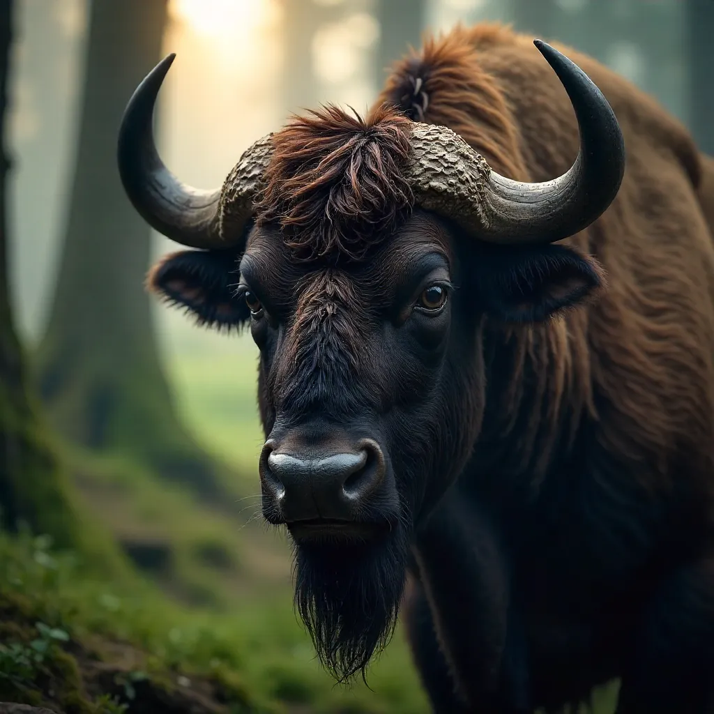 Intense Gaze of a Hațeg European Bison in the Mist