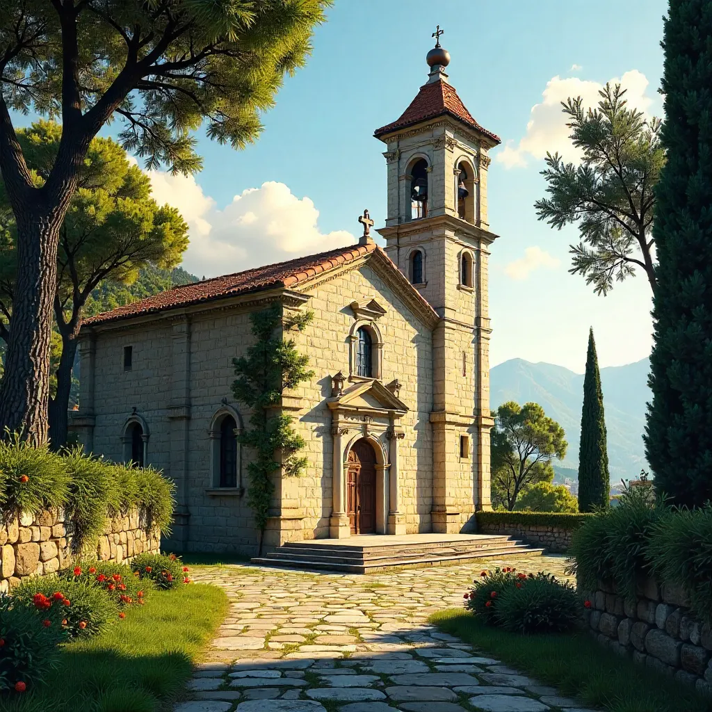 Historic Salò Church and Bell Tower Amid Greenery
