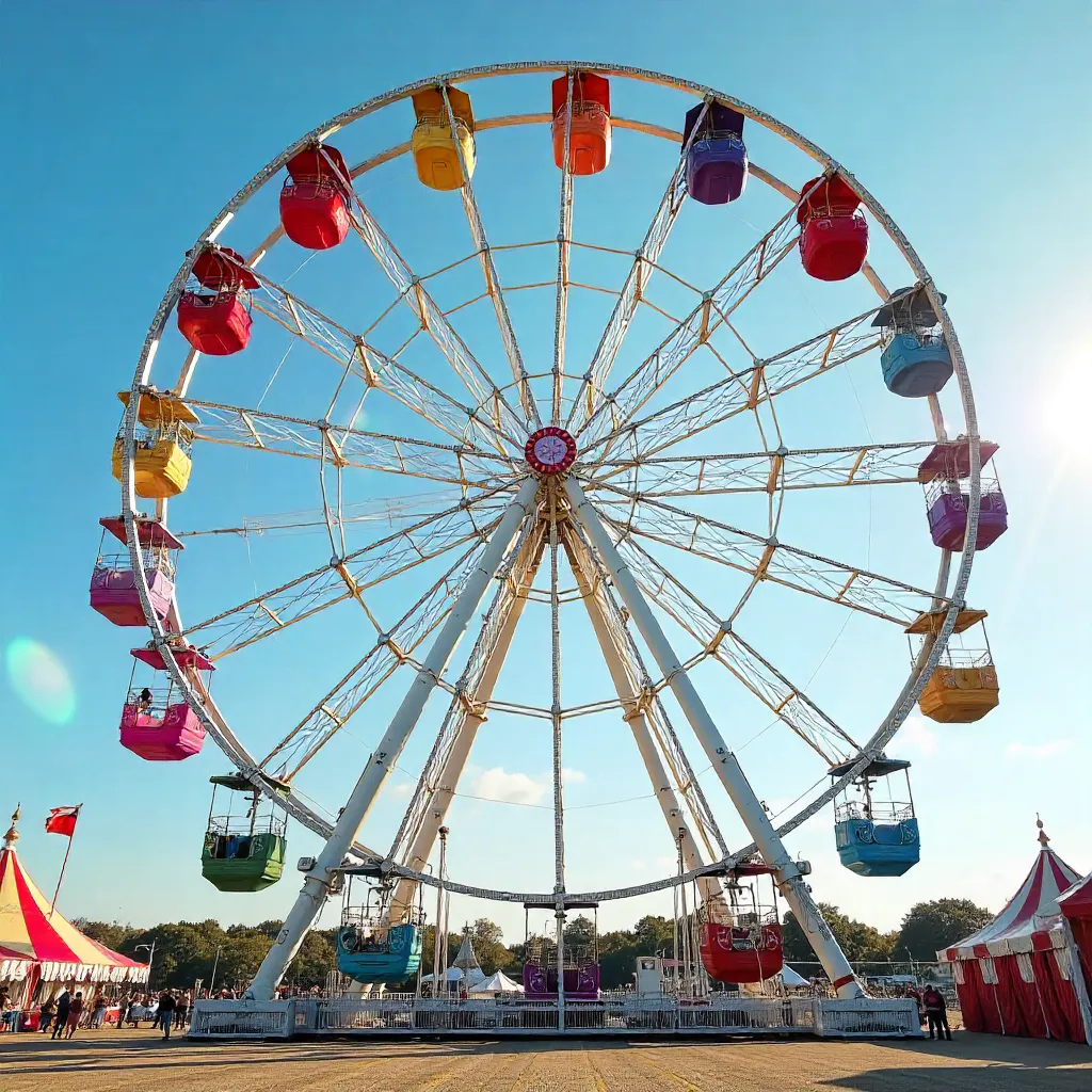 Vibrant Ferris Wheel under Clear Blue Sky
