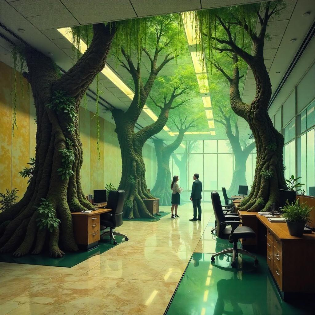 Swamp Within the Office: An Oil Painting