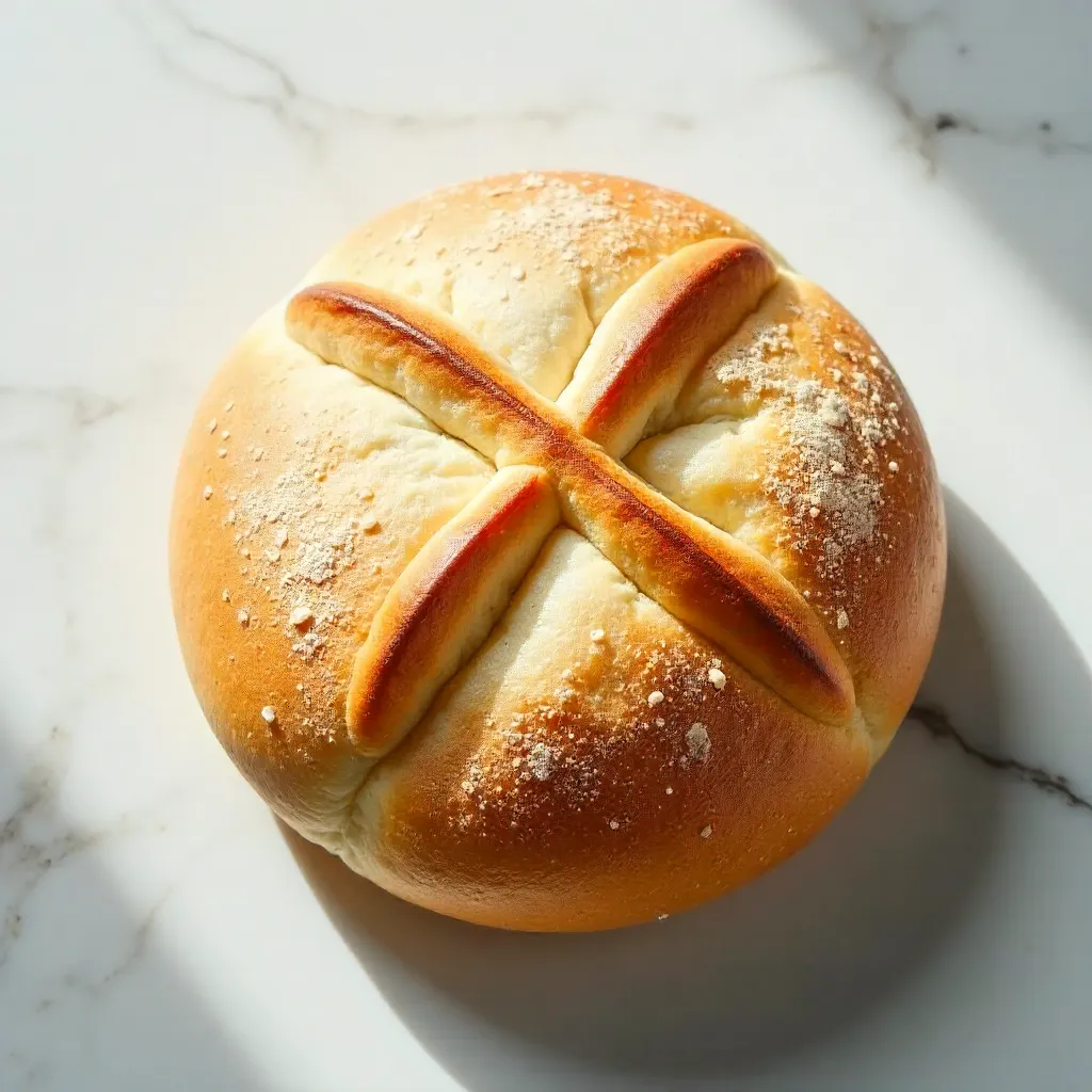 Top-Down Fresh White Bread Bun on Marble