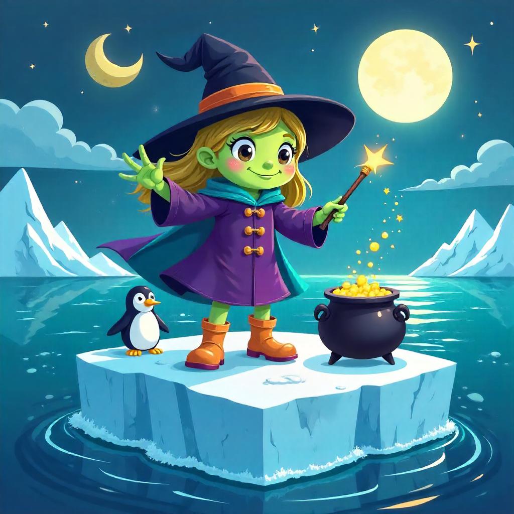 Whimsical Witch on a Floating Iceberg