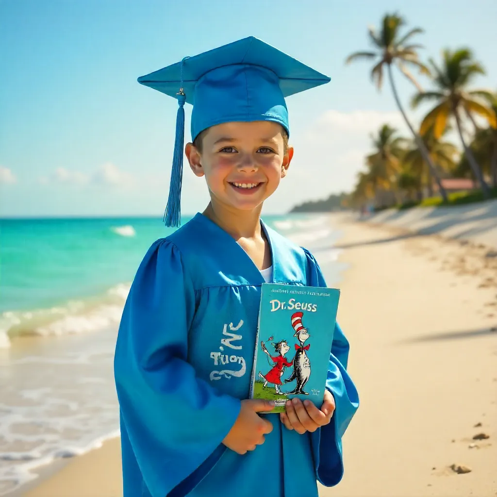Blue-Gowned Child Holds Seuss Book at Delray Beach