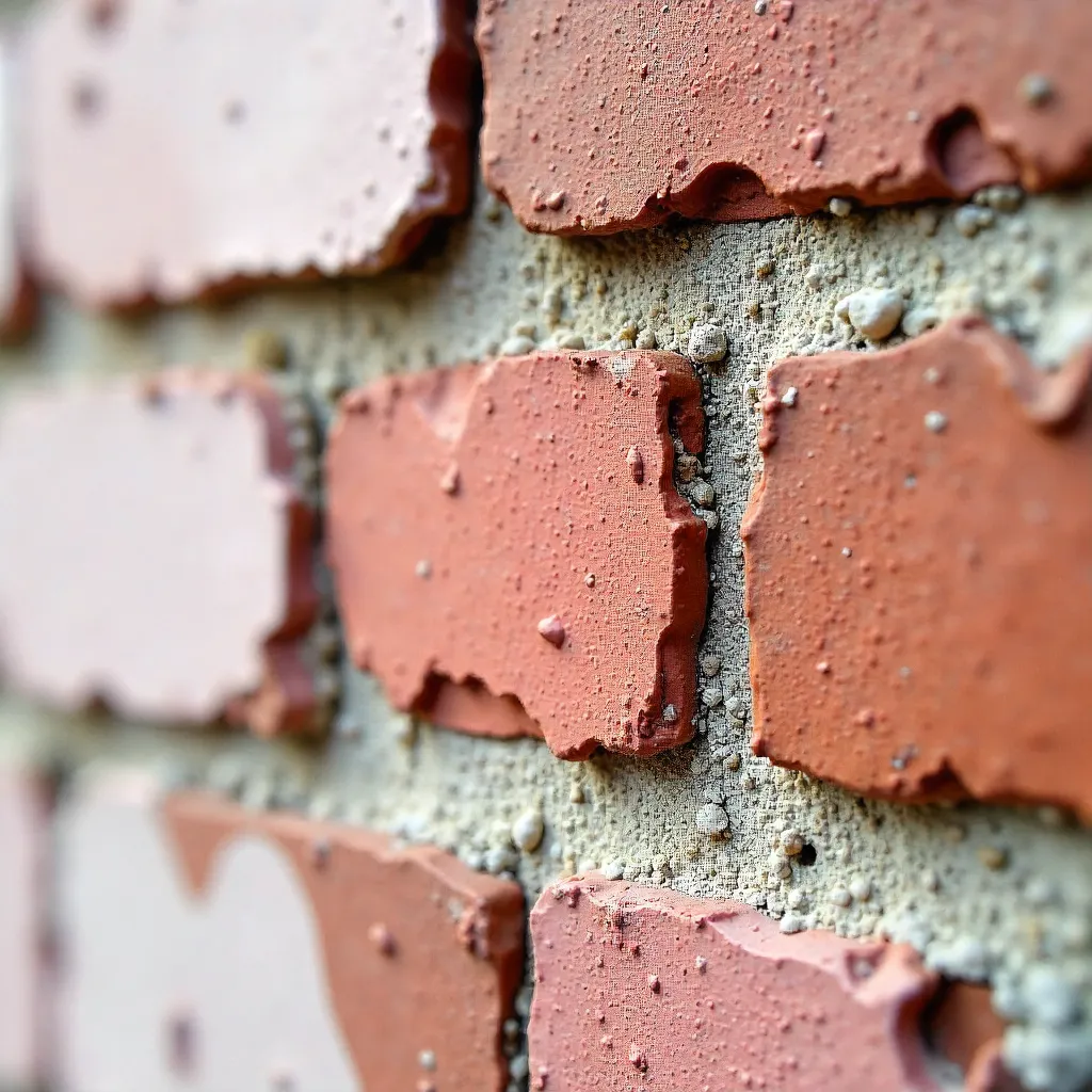 Soft Pink Peeling Plaster on Historic Brick Wall