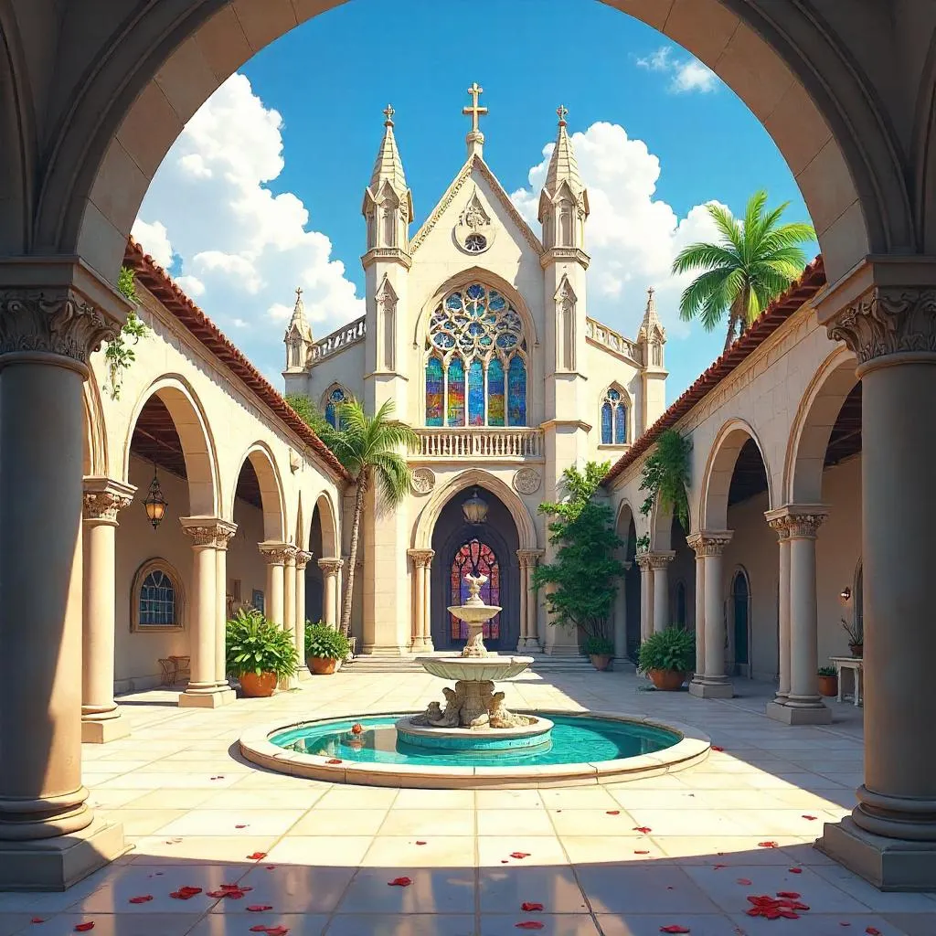 Anime Cathedral in a Villa Courtyard