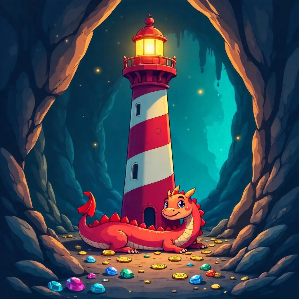 Lighthouse in a Dragon's Lair: Cartoon Fantasy