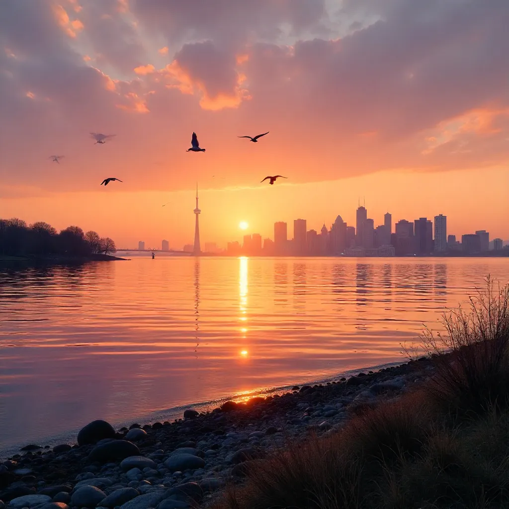 Tranquil Sunset over Lake Ontario, Toronto Silhouettes