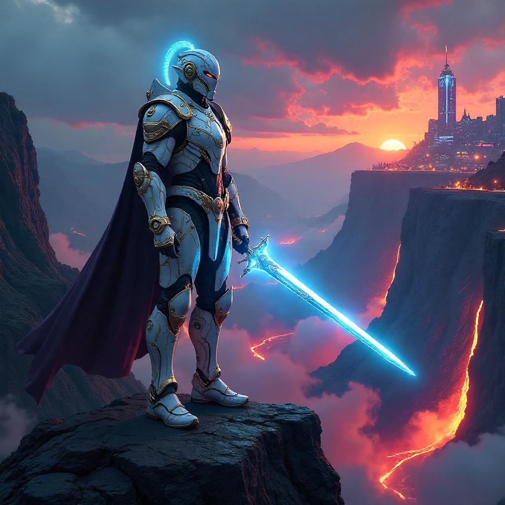Neon Paladin in the Volcanic Crater