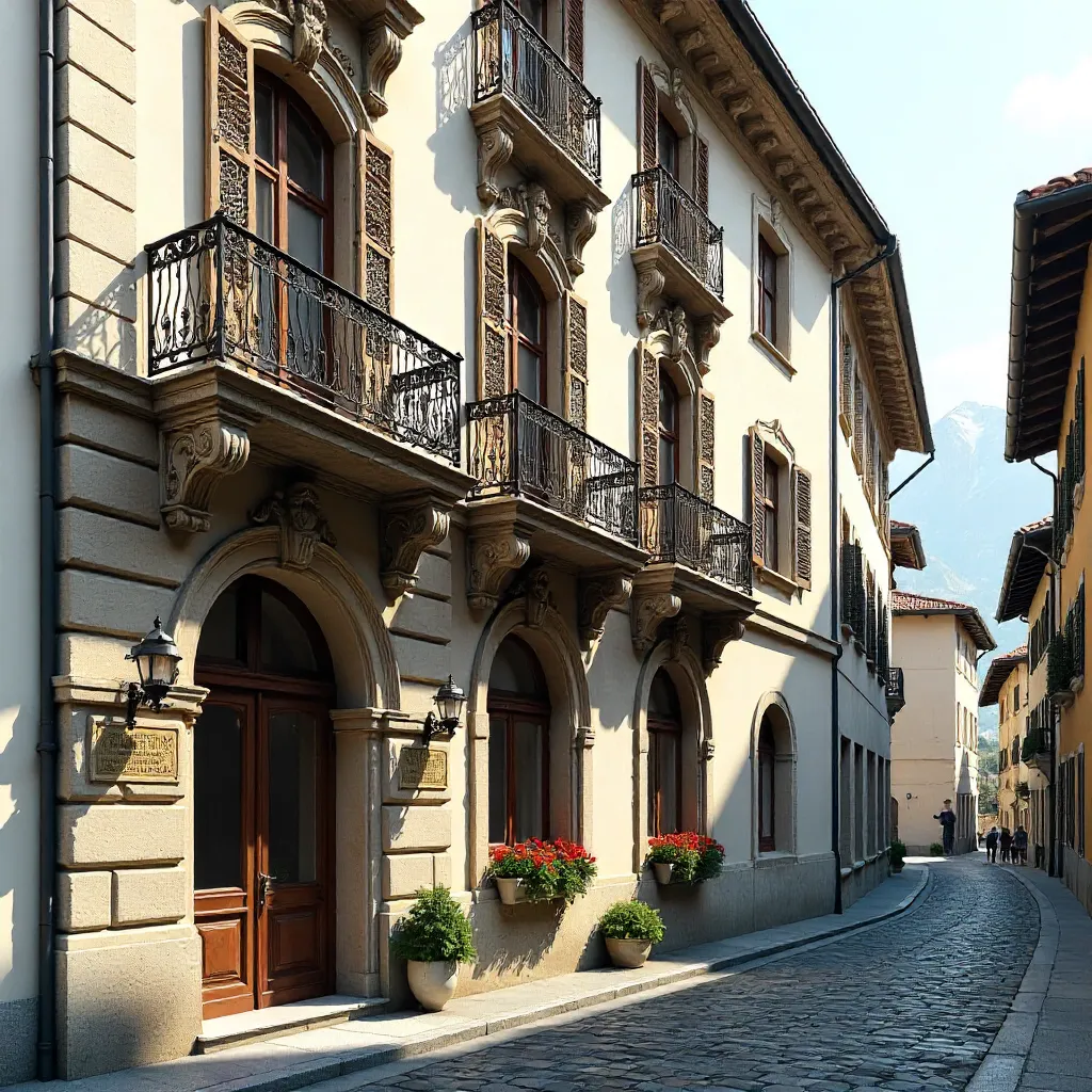 Intricate Ironwork on a Swiss Facade in Classical Elegance