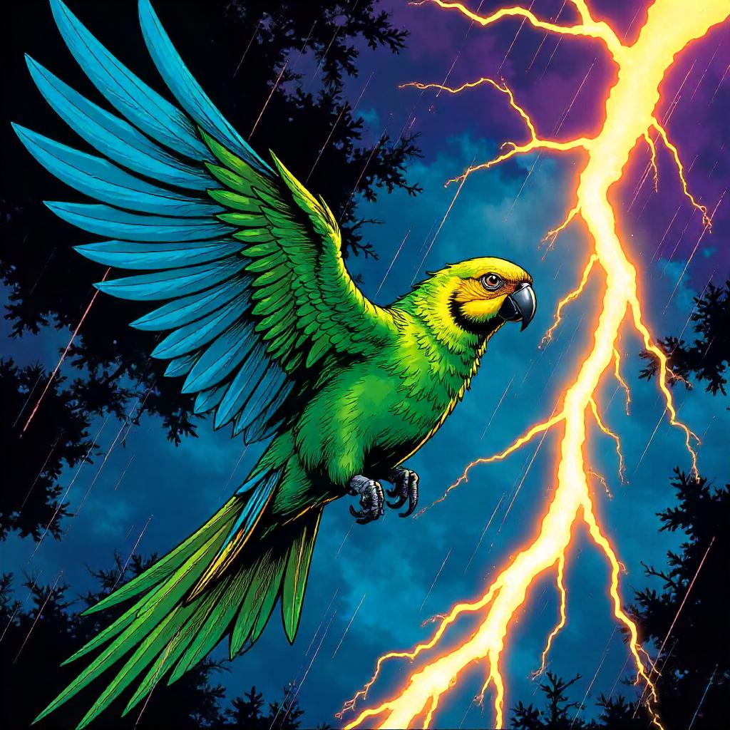 Thunderstorm Parrot in Comic Book Style