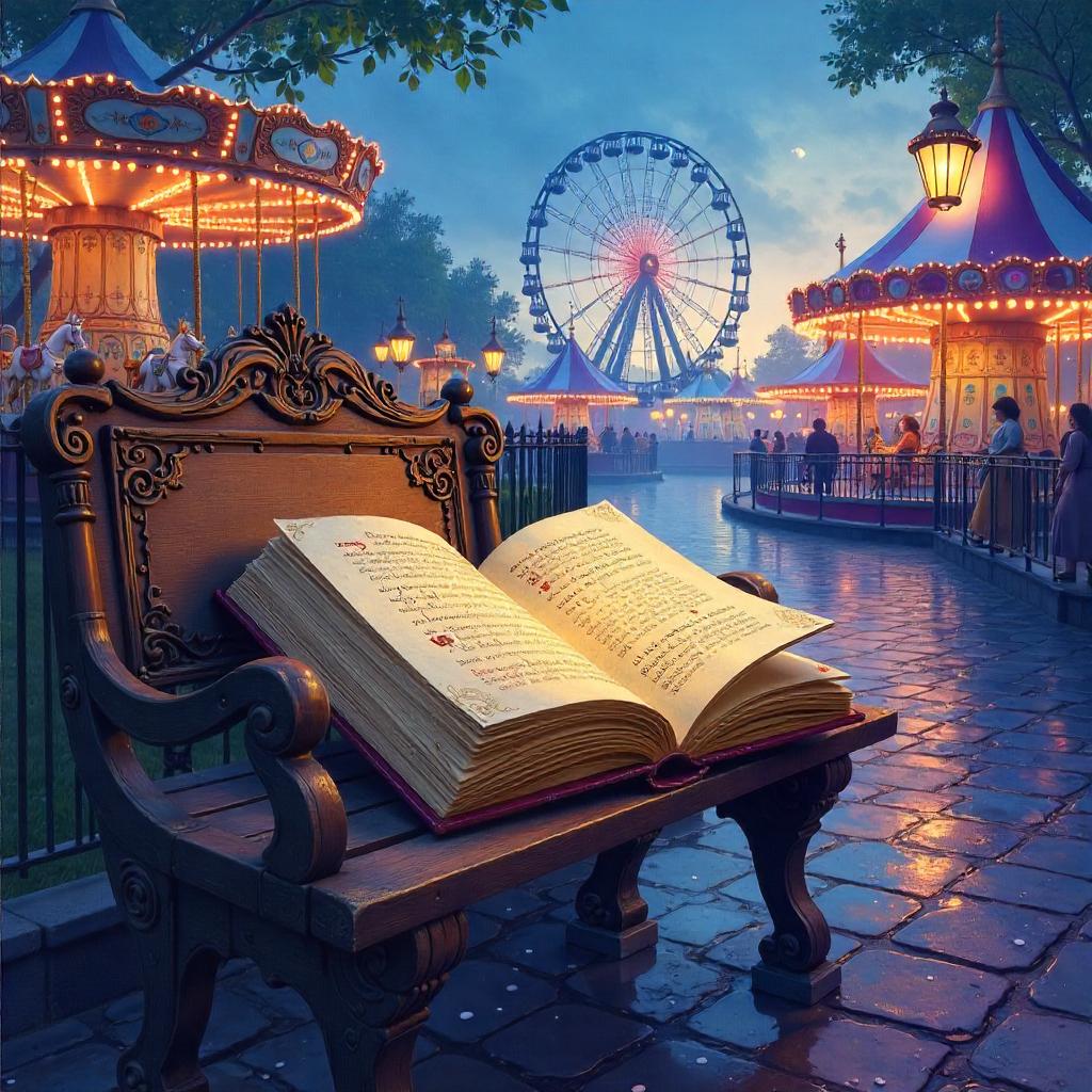 Moonlit Tome in a Watercolor Amusement Park